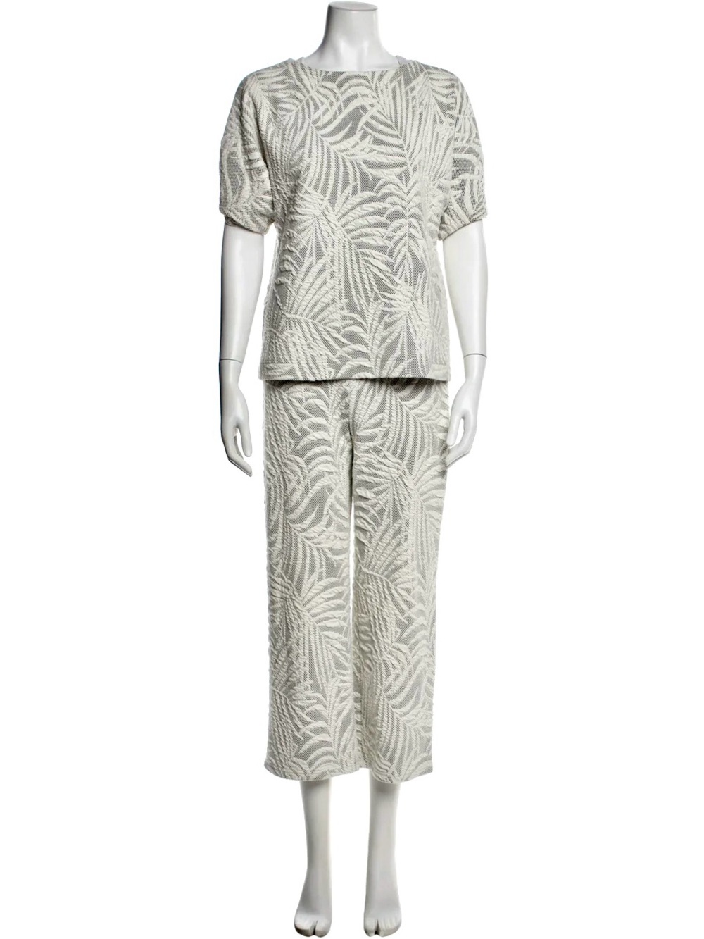 Akris Punto 2 Pc Knit Lounge Set Palm Leaf Jacquard Top & Pants Women's Size 6